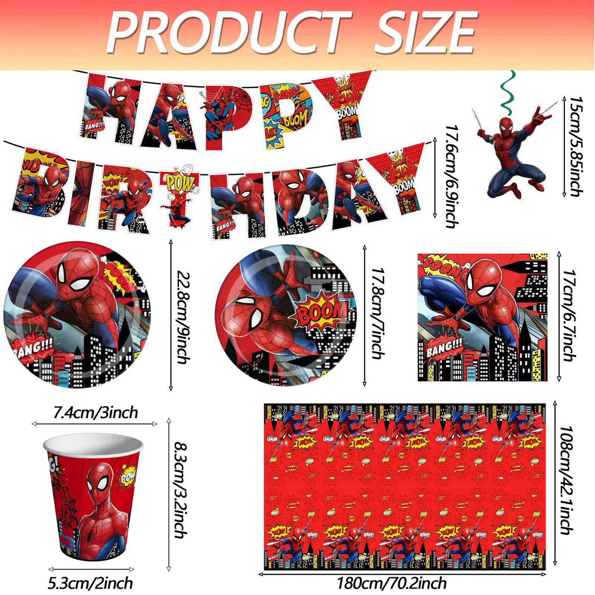 IKTMGFS 118 Pcs Spider Birthday Party Supplies Set, Spider Theme: 1Banner, 20Cups, 6Hanging Swirls, 30(Spoons+Forks+Kniv