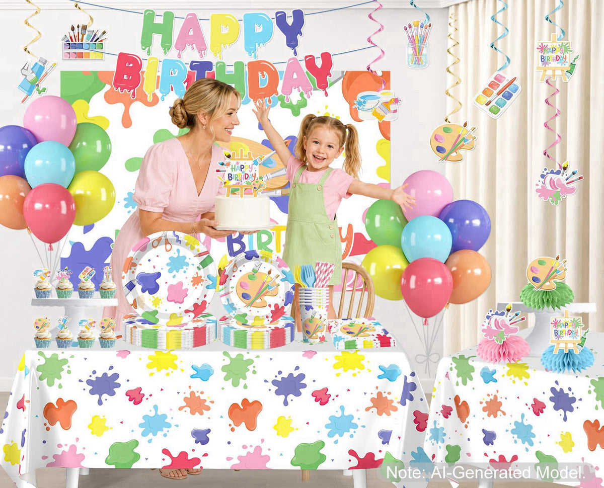 Xynic 211pcs Art Party Decorations Complete Tableware Set, for 25 guests – full view