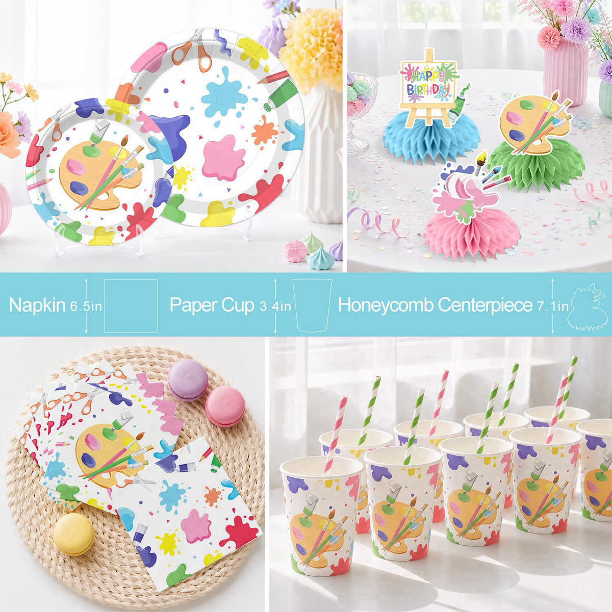 Xynic 211pcs Art Party Decorations Complete Tableware Set, for 25 guests – alternate angle