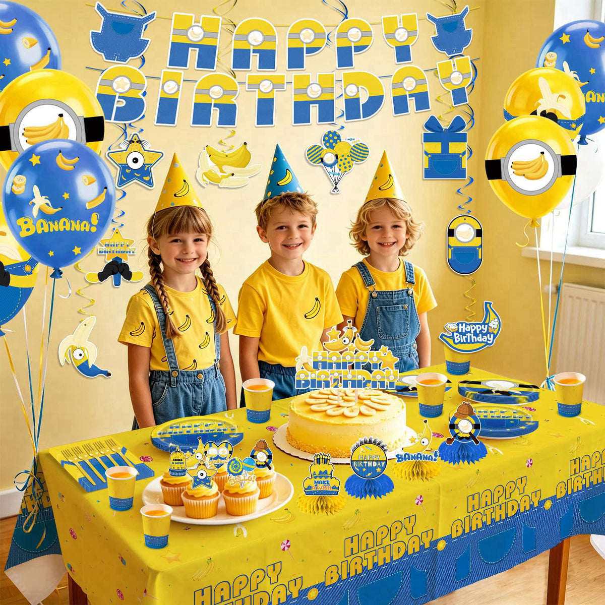 LANFUBEISI 140pcs Birthday Party Decorations Banana Theme Tableware Set for 20 Guests