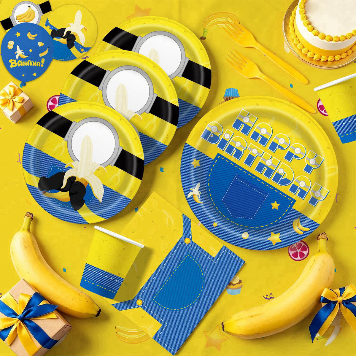 LANFUBEISI 140pcs Birthday Party Decorations Banana Theme Tableware Set for 20 Guests – alternate angle