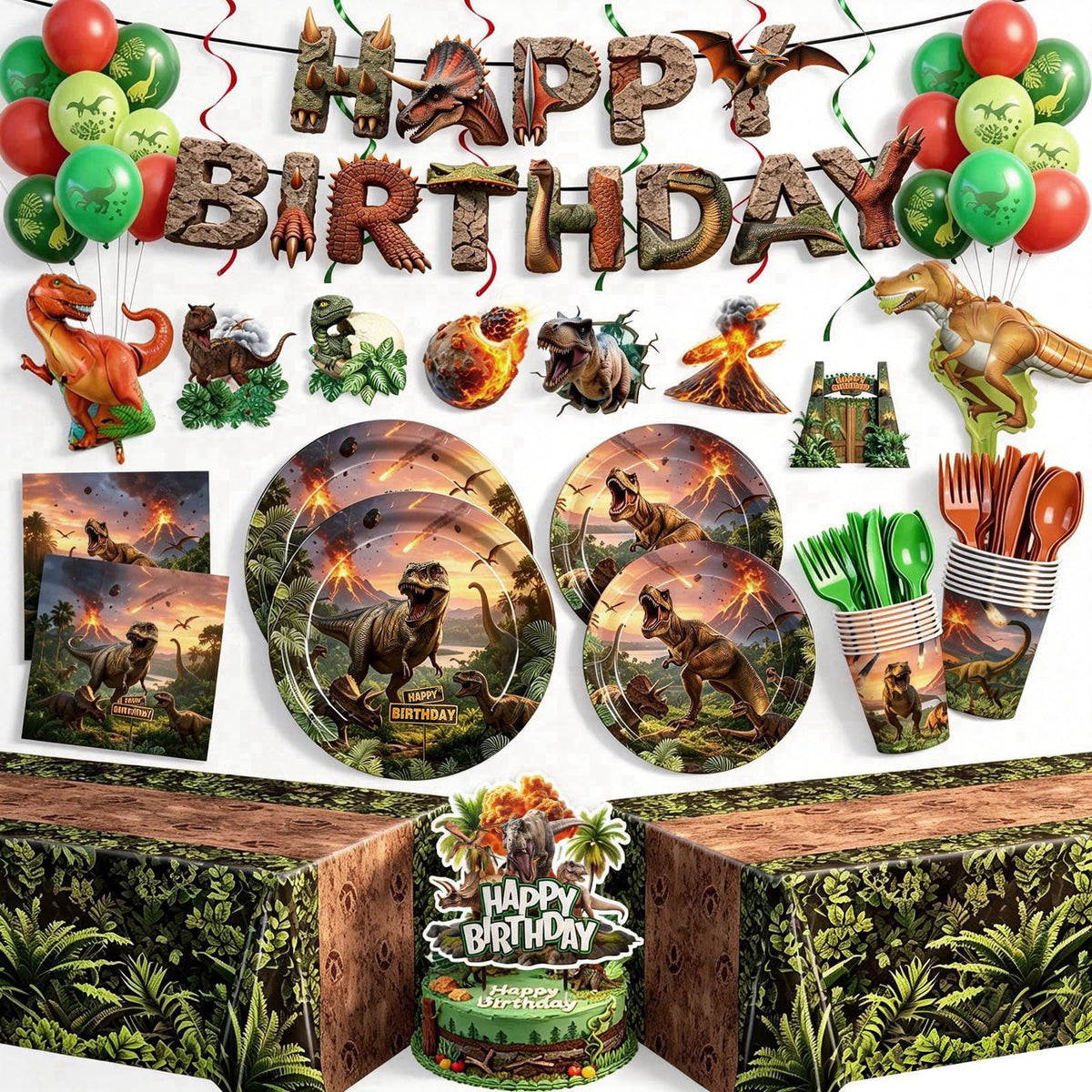 JVORFDG 208pcs Dinosaur Birthday Decorations Plates Napkins Party Supplies – product photo (Party Packs)