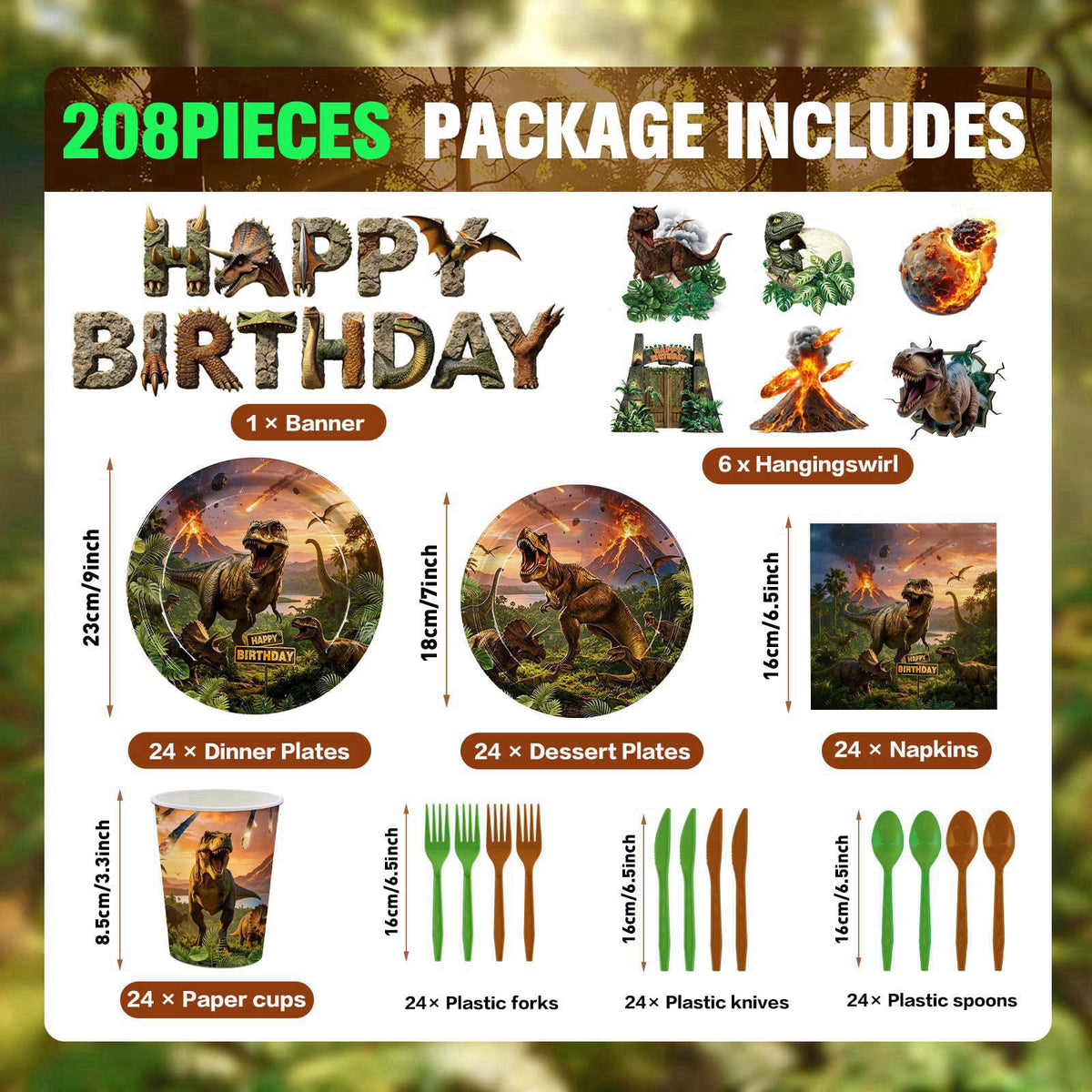 JVORFDG 208pcs Dinosaur Birthday Decorations Plates Napkins Party Supplies – close-up detail