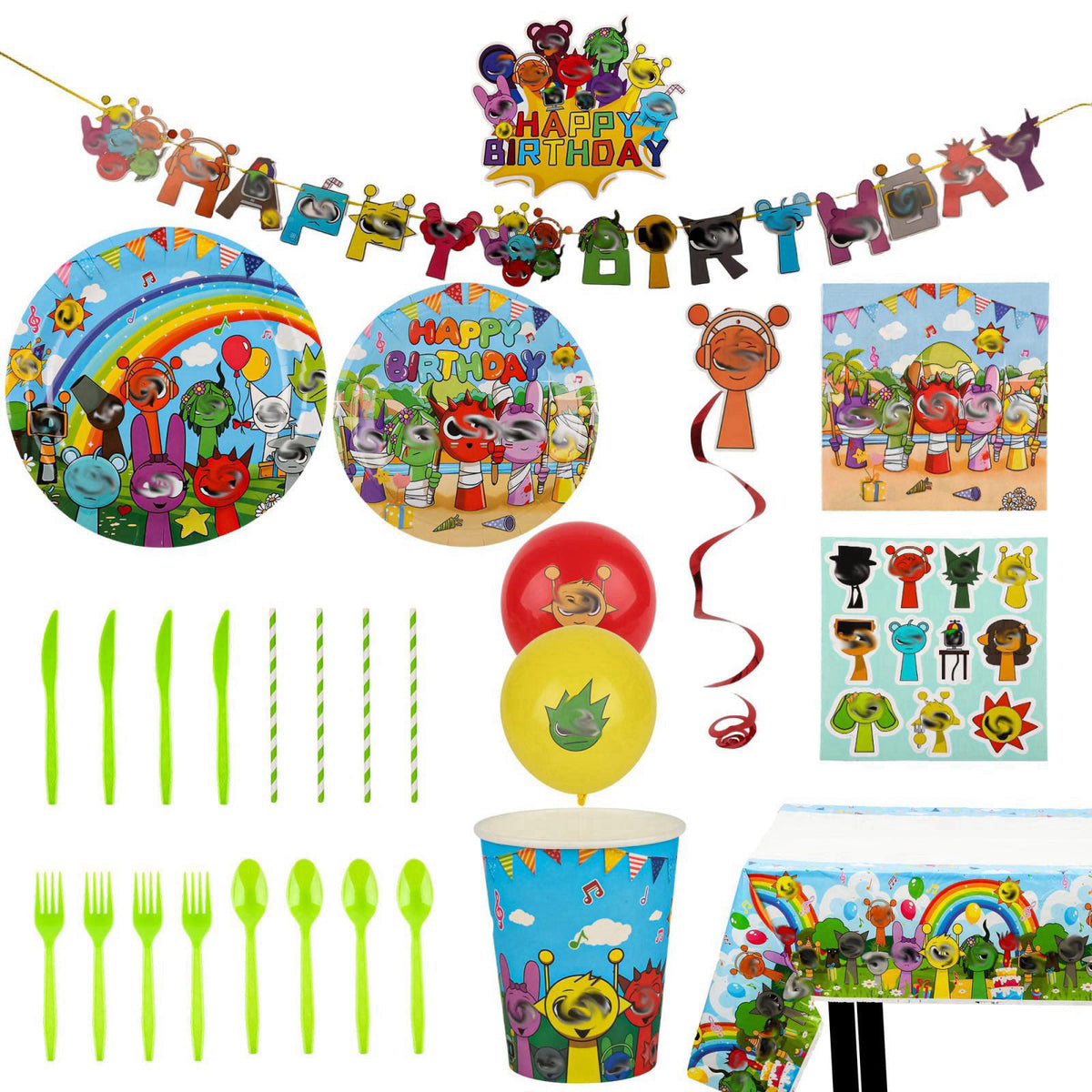 DUMBI 229 PCS Birthday Party Supplies Set, Serves 20 – Plates, Cups, Balloons, Banner, Tablecloth, Cake Topper, Napkins 