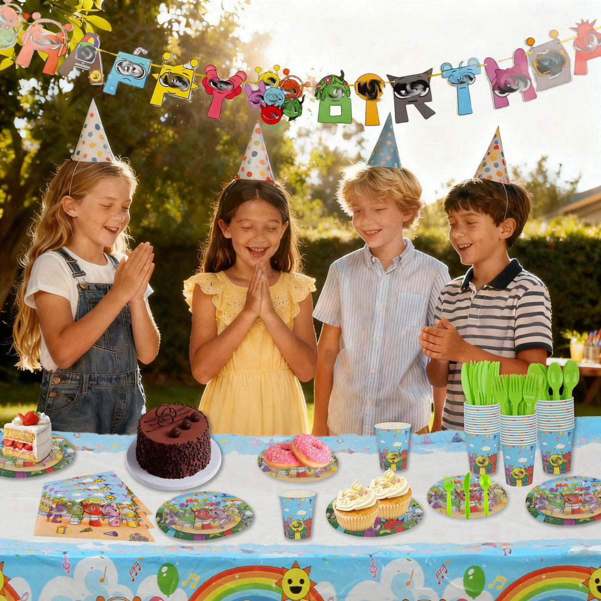 DUMBI 229 PCS Birthday Party Supplies Set, Serves 20 – Plates, Cups, Balloons, Banner, Tablecloth, Cake Topper, Napkins 