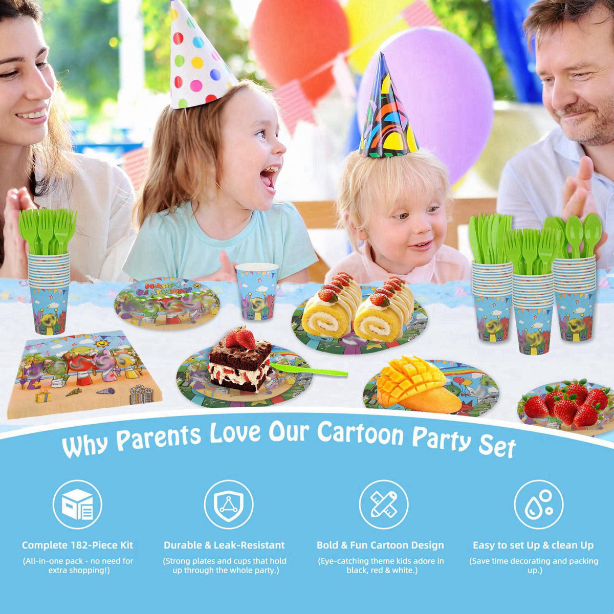 DUMBI 229 PCS Birthday Party Supplies Set, Serves 20 – Plates, Cups, Balloons, Banner, Tablecloth, Cake Topper, Napkins 