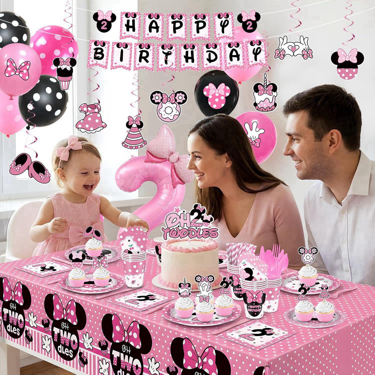 XSOOH 247 Pcs Oh Twodles Birthday Party Supplies Girl, Happy 2nd Birthday Decor – close-up detail