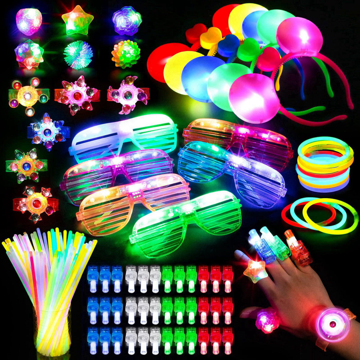 Mocoosy Glow in the Dark Party Supplies for Kids, Bulk Halloween Toys Light Up Party Favors With Glow Sticks, Glasses, L
