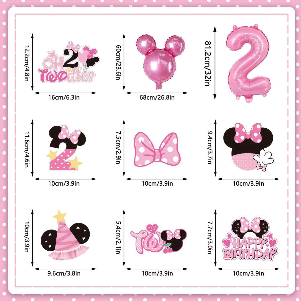 XHCYGWY 108Pcs Pink Mouse Birthday Decorations Tableware Oh Twodles Birthday Party Supplies Include Banner Plates Napkin