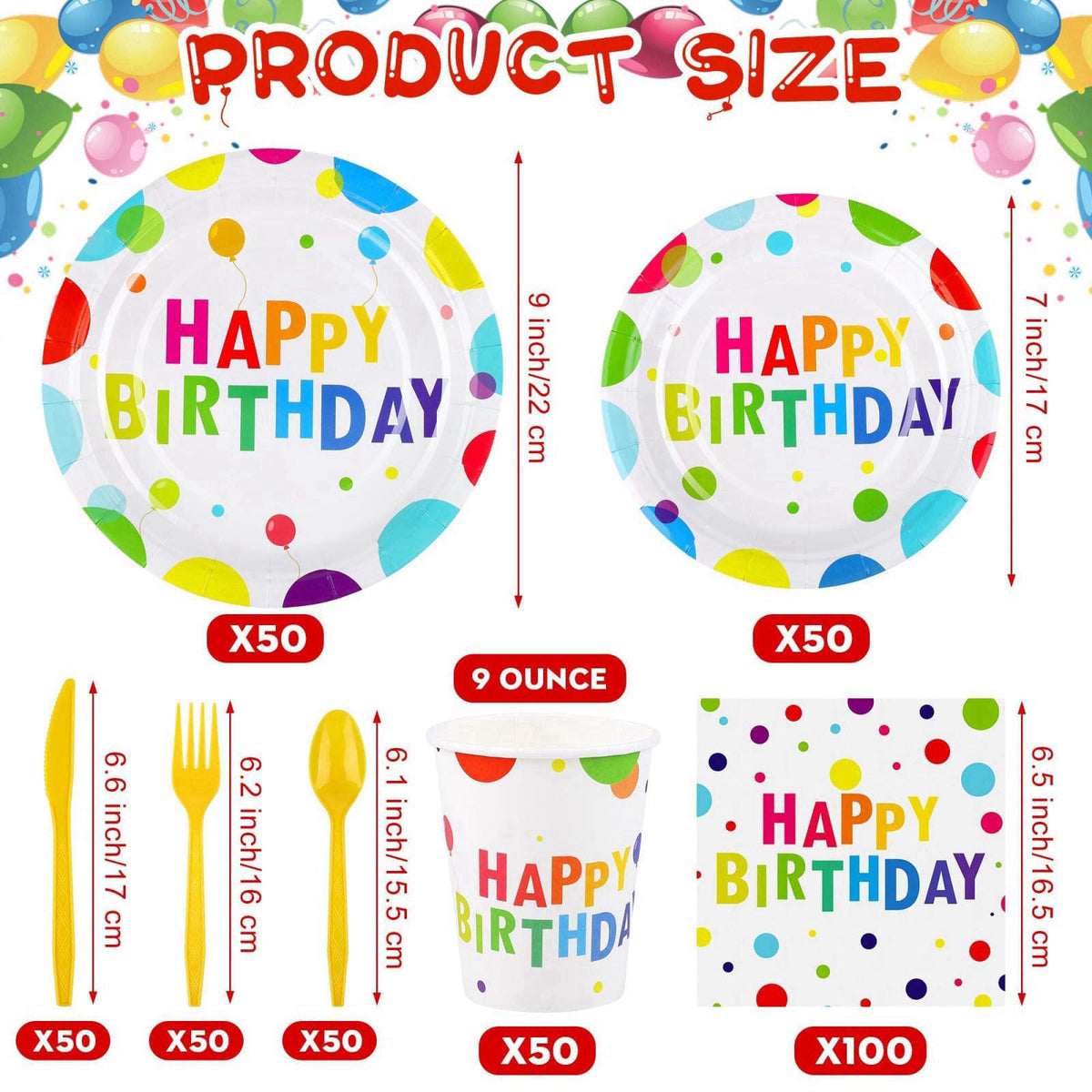 Kochorie 400 Pieces Happy Birthday Party Decorations Including Disposable Paper Plates Cups Napkins Tableware Sets Serve