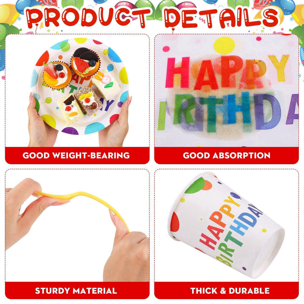 Kochorie 400 Pieces Happy Birthday Party Decorations Including Disposable Paper Plates Cups Napkins Tableware Sets Serve