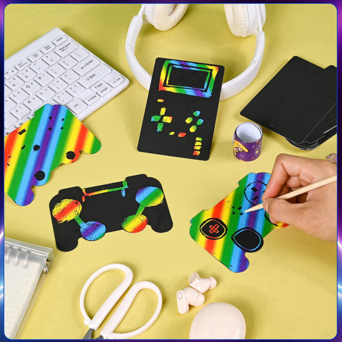 Ulema 218 Pcs Video Game Party Favors With Video Game Pencils Pencil Sharpener Slap Bracelets Stickers and Erasers for V