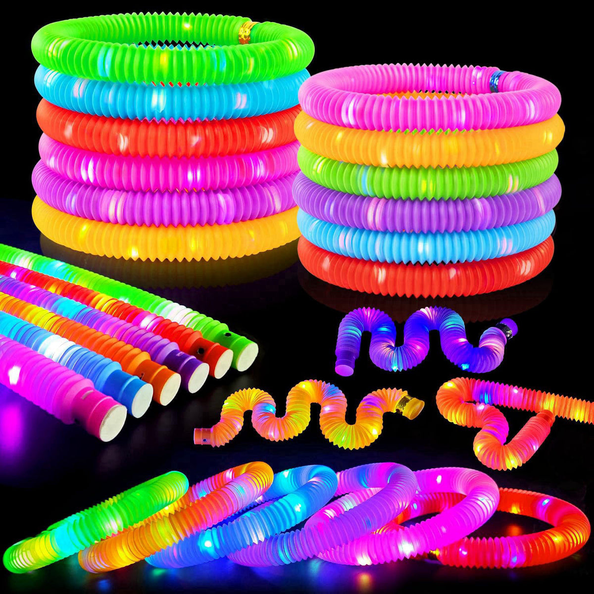 Kannove Halloween Light Up Party Favors for Kids 24PCS,Glow Stick Bracelet Necklace – Blue, Green, Orange, Pink, Purple,