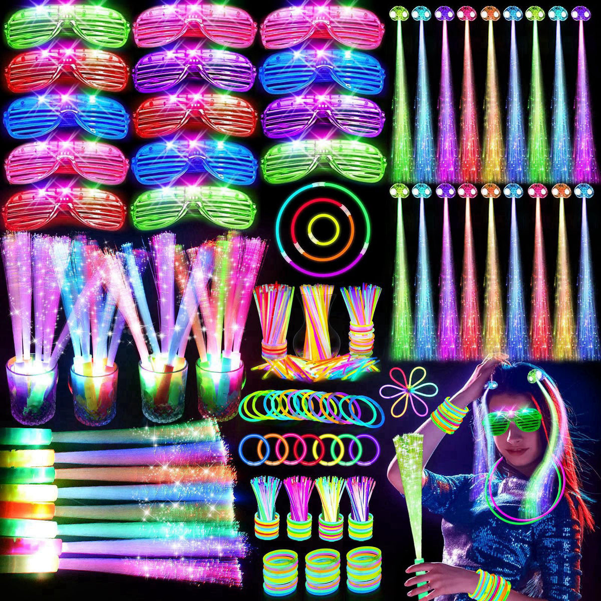 OLUPP 148 PCS Glow in the Dark Party Supplies Indoor/Outdoor Use (Assorted) – product photo (Multi-Item Party Favor Pack