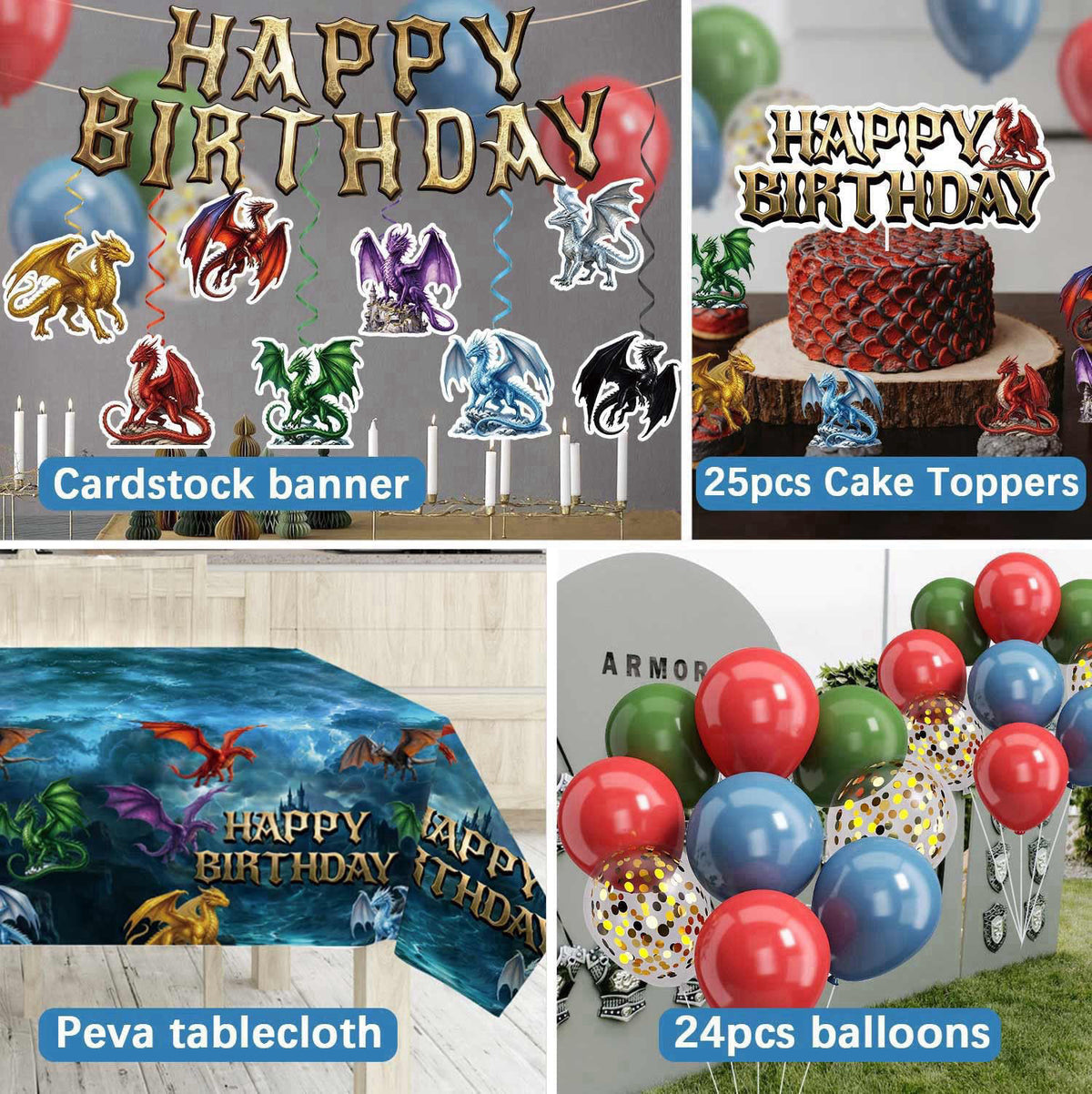 Caisehabu 185Pcs Dragon Birthday Party Decorations Serves 25 Guests – close-up detail