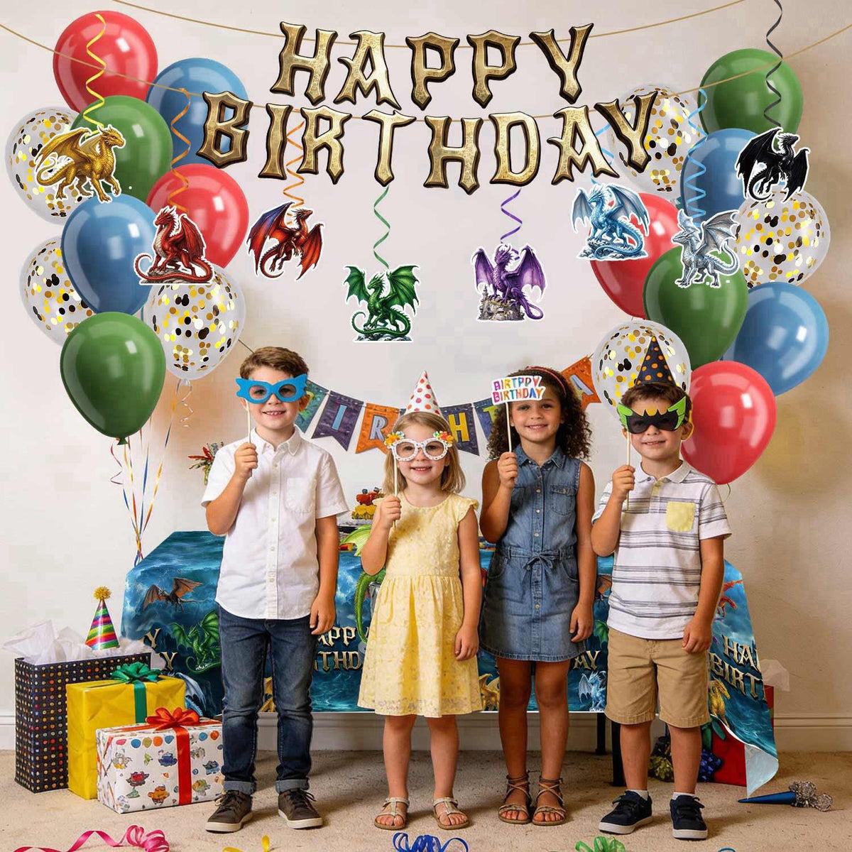 Caisehabu 185Pcs Dragon Birthday Party Decorations Serves 25 Guests – packaging and label