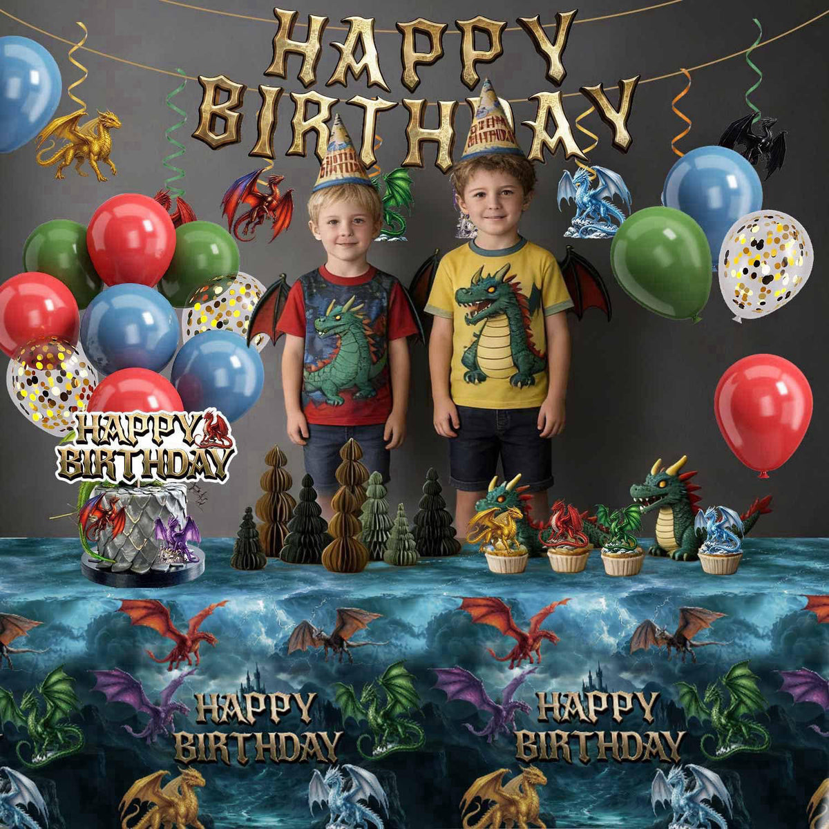 Caisehabu 185Pcs Dragon Birthday Party Decorations Serves 25 Guests – alternate angle