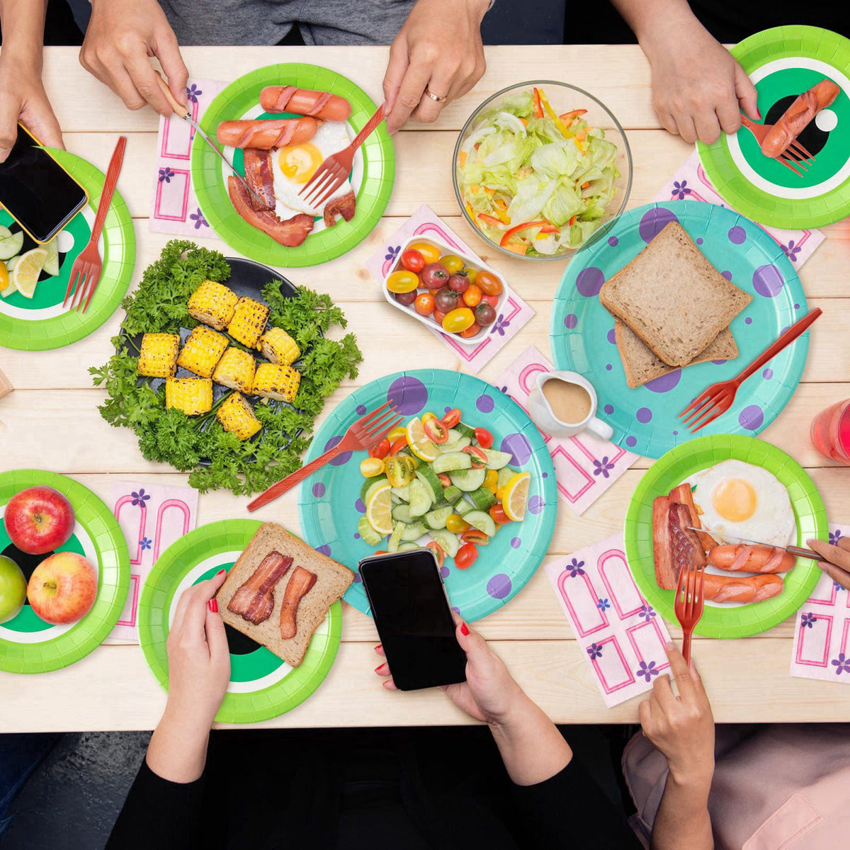 Andi Cppss Monster Birthday Party Supplies - 96pcs Paper Plates Napkins Plastic Forks Kids Girl Boy Little Birthday Part