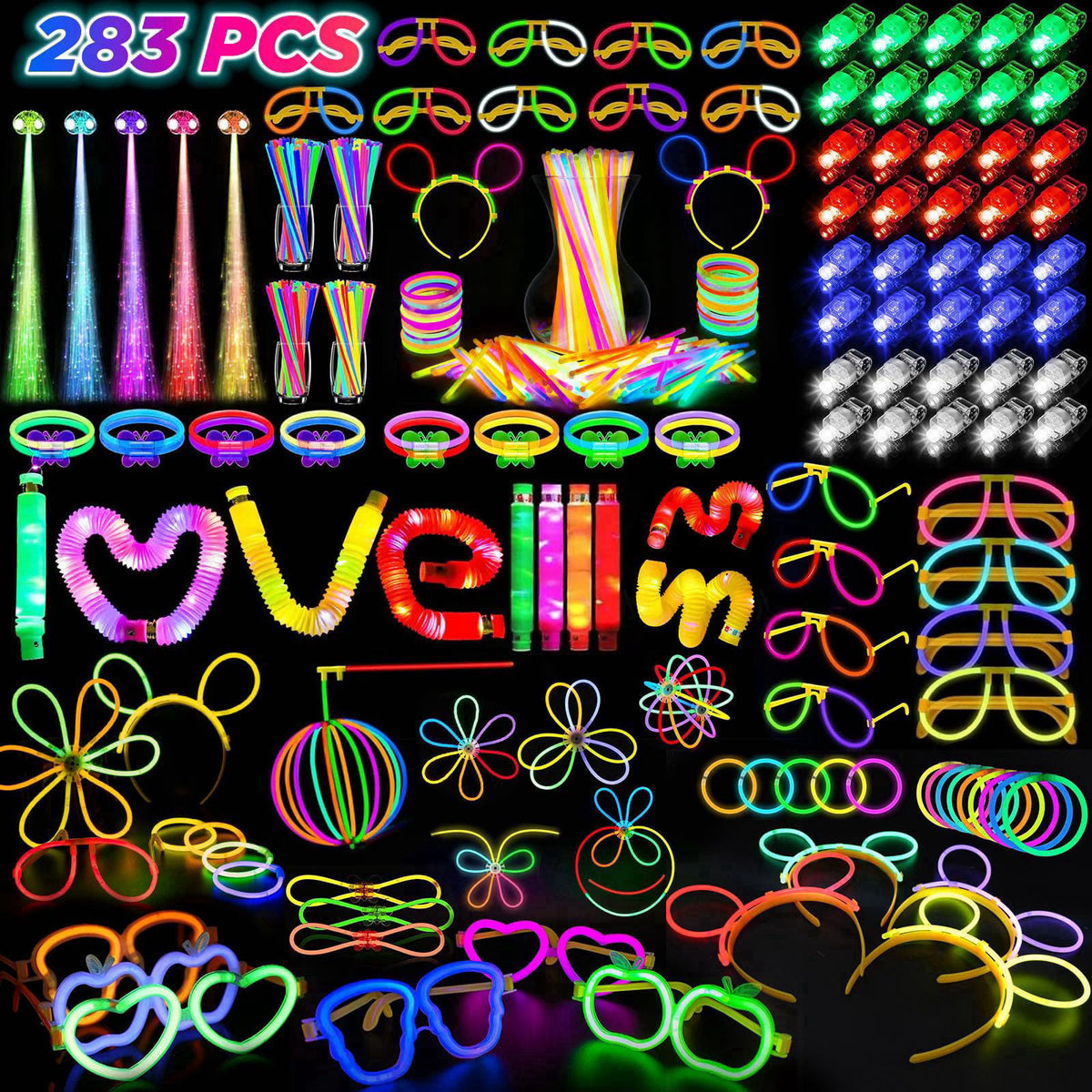 SHQDD Party Supplies, Glow in the Dark Party Favors for Adults Kids, 27 Carnival Accessories, 56 LED Light Up Toys Bulk,