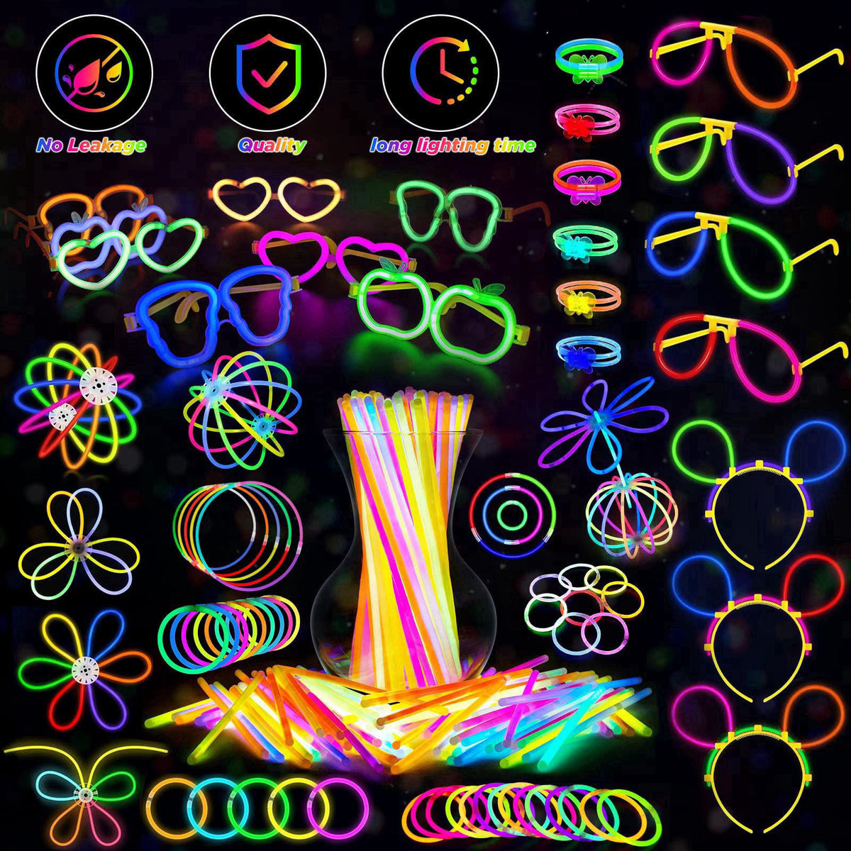SHQDD Party Supplies, Glow in the Dark Party Favors for Adults Kids, 27 Carnival Accessories, 56 LED Light Up Toys Bulk,