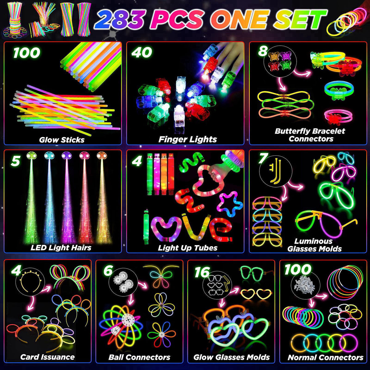 SHQDD Party Supplies, Glow in the Dark Party Favors for Adults Kids, 27 Carnival Accessories, 56 LED Light Up Toys Bulk,