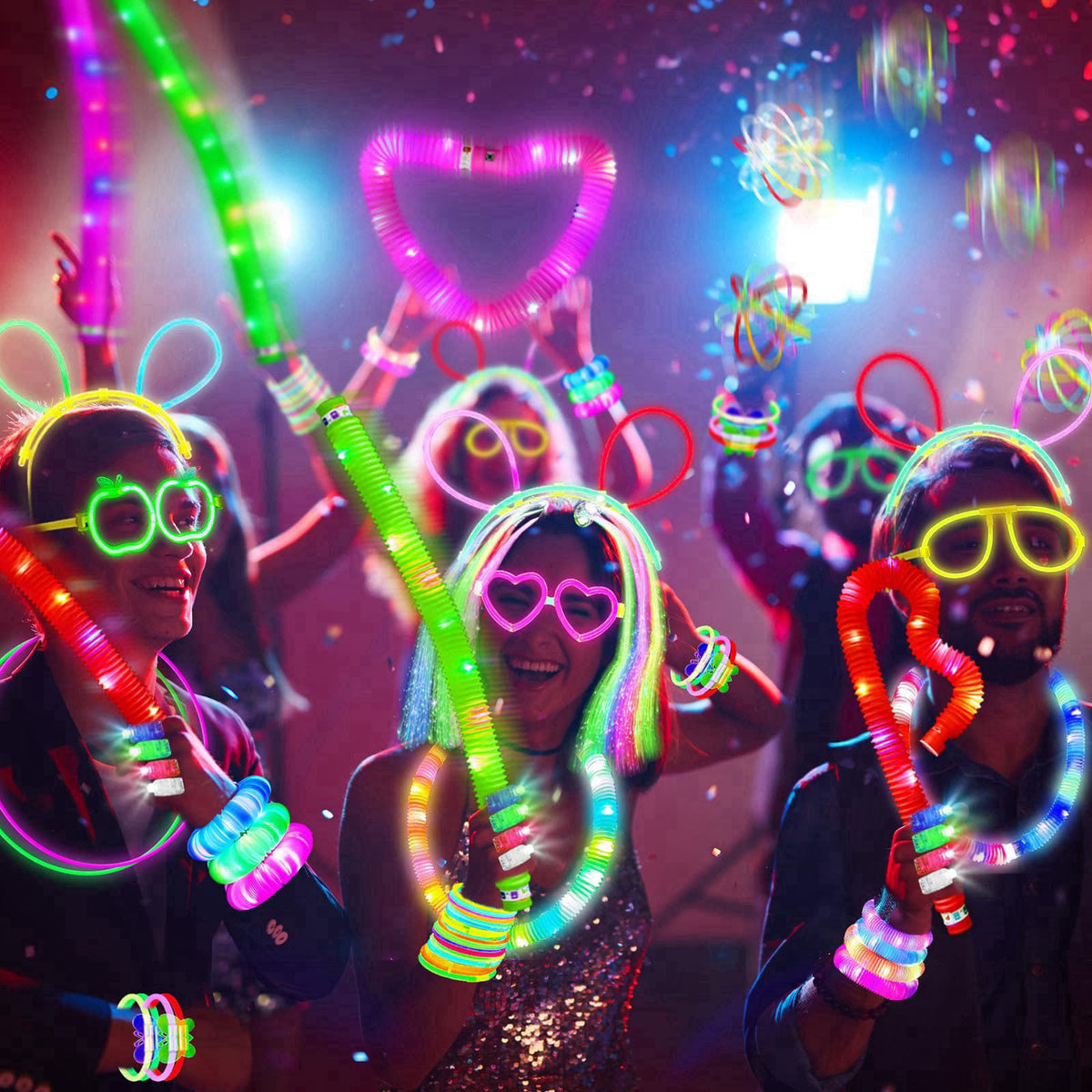 SHQDD Party Supplies, Glow in the Dark Party Favors for Adults Kids, 27 Carnival Accessories, 56 LED Light Up Toys Bulk,