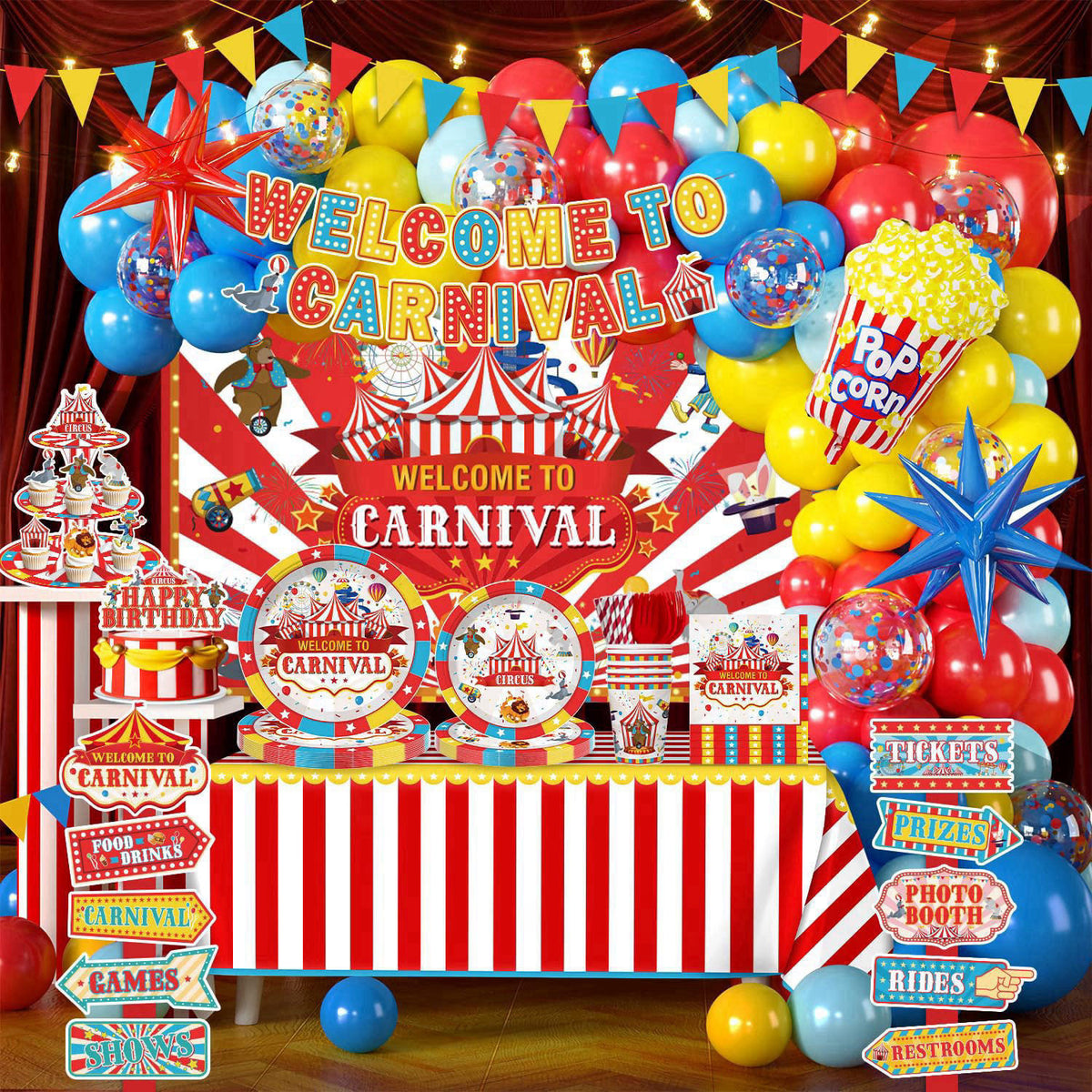 cocomigo 302PCS Carnival Theme Party Decorations Circus Party Set Serves 25 – product photo (Party Packs)