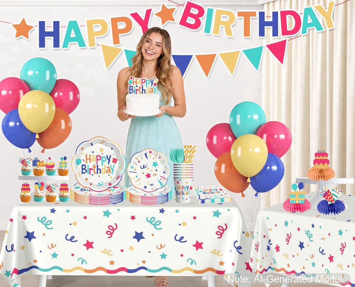 Xynic 197pcs Colorful Birthday Decorations, Serves 25 – full view