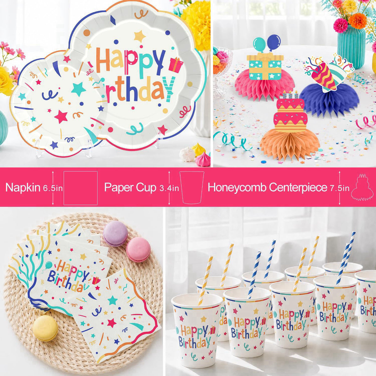 Xynic 197pcs Colorful Birthday Decorations, Serves 25 – alternate angle