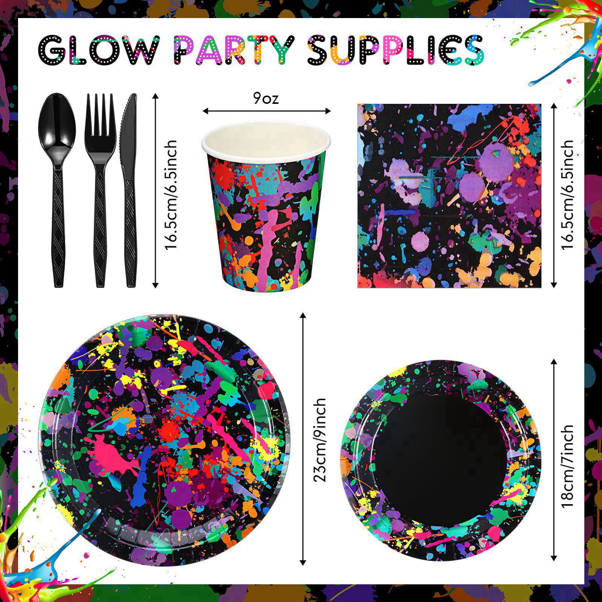 Baderke 252 Pcs Neon Party Supplies Neon Plates Tableware Set for 36 Guests – close-up detail in Neon