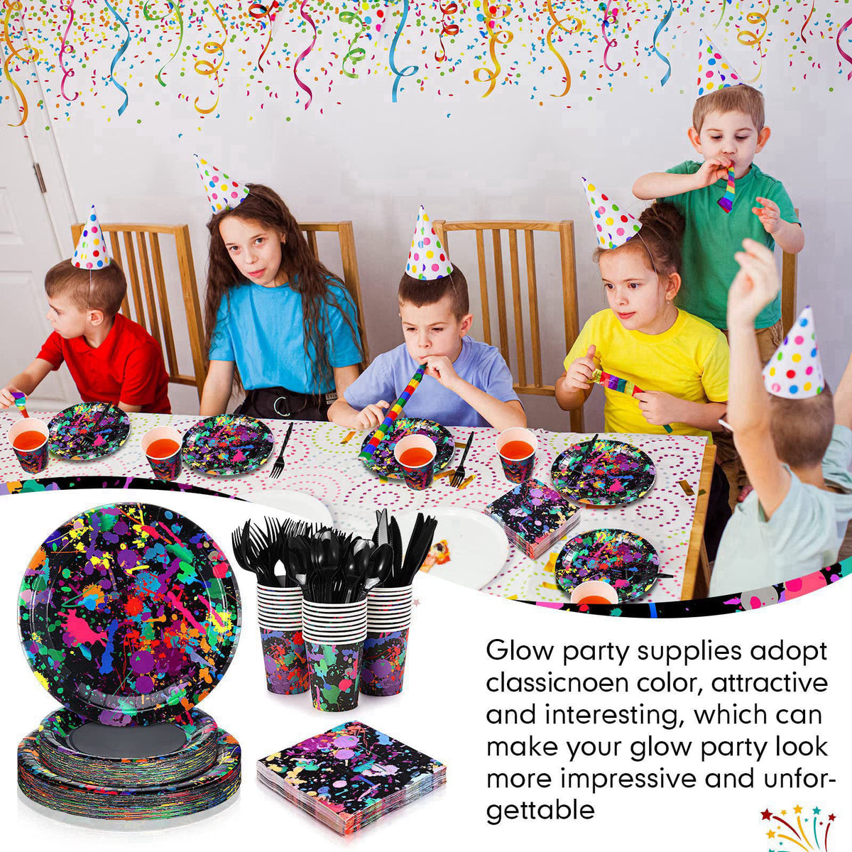 Baderke 252 Pcs Neon Party Supplies Neon Plates Tableware Set for 36 Guests – full view