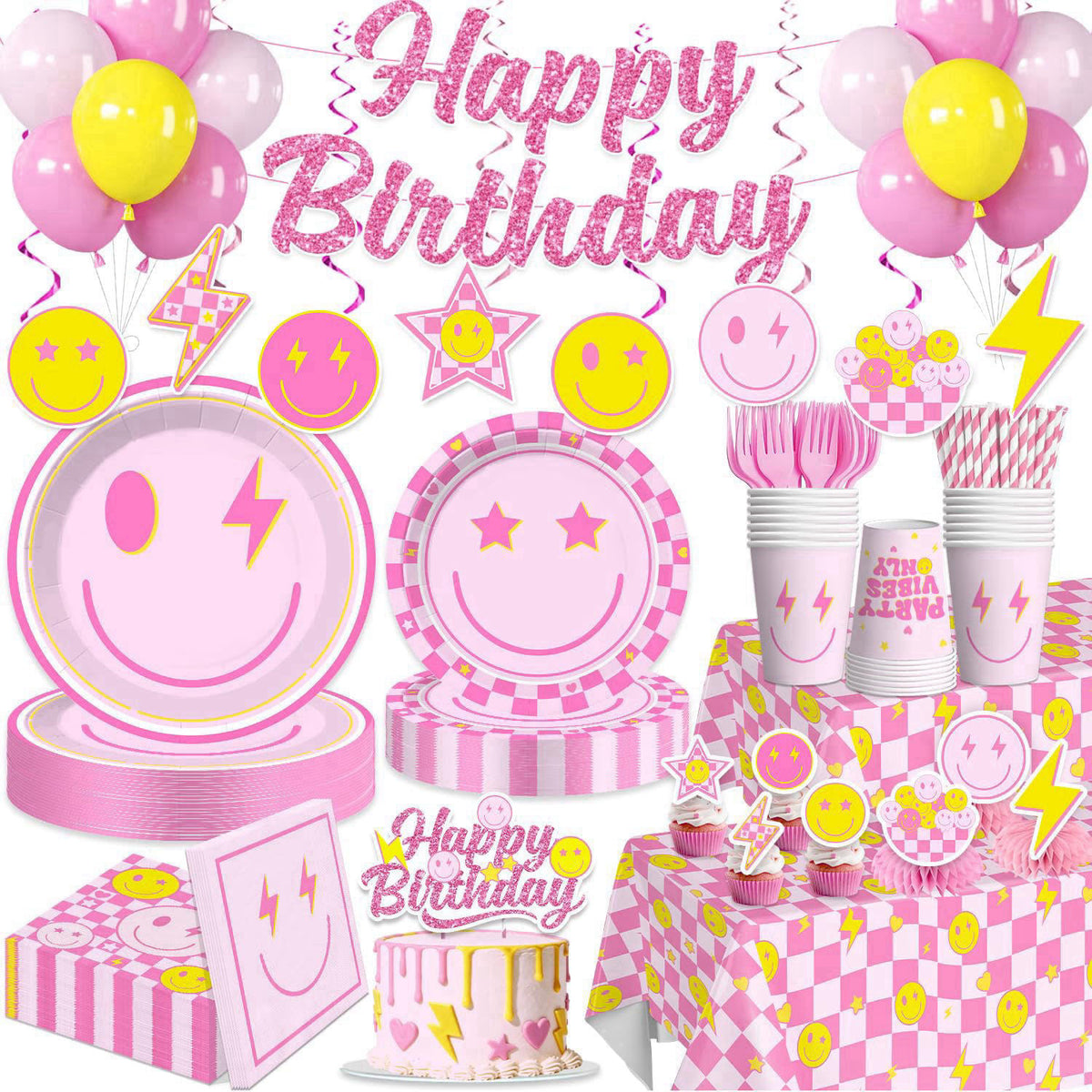 Yingoto Smiley Face Birthday Decorations, Serves 20 Guests – close-up detail
