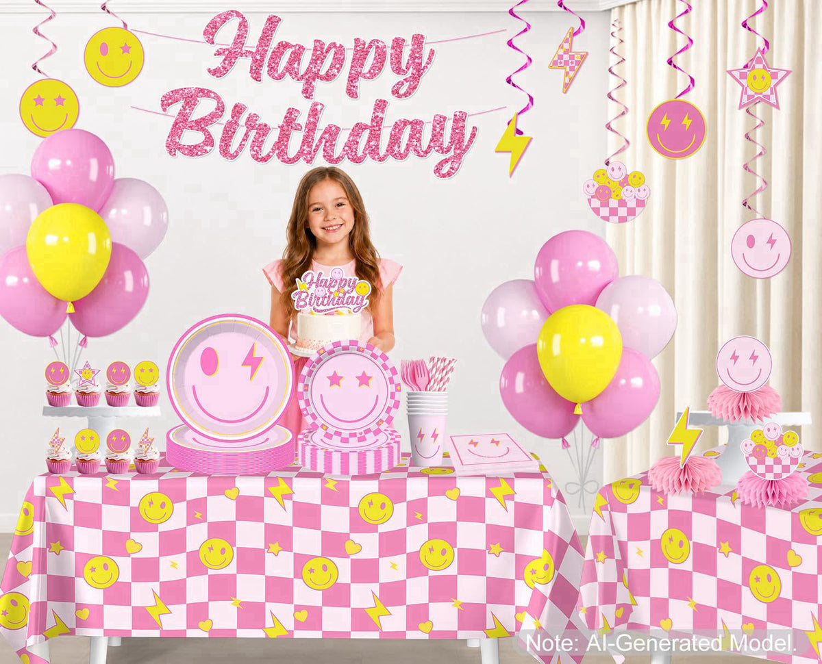 Yingoto Smiley Face Birthday Decorations, Serves 20 Guests – full view