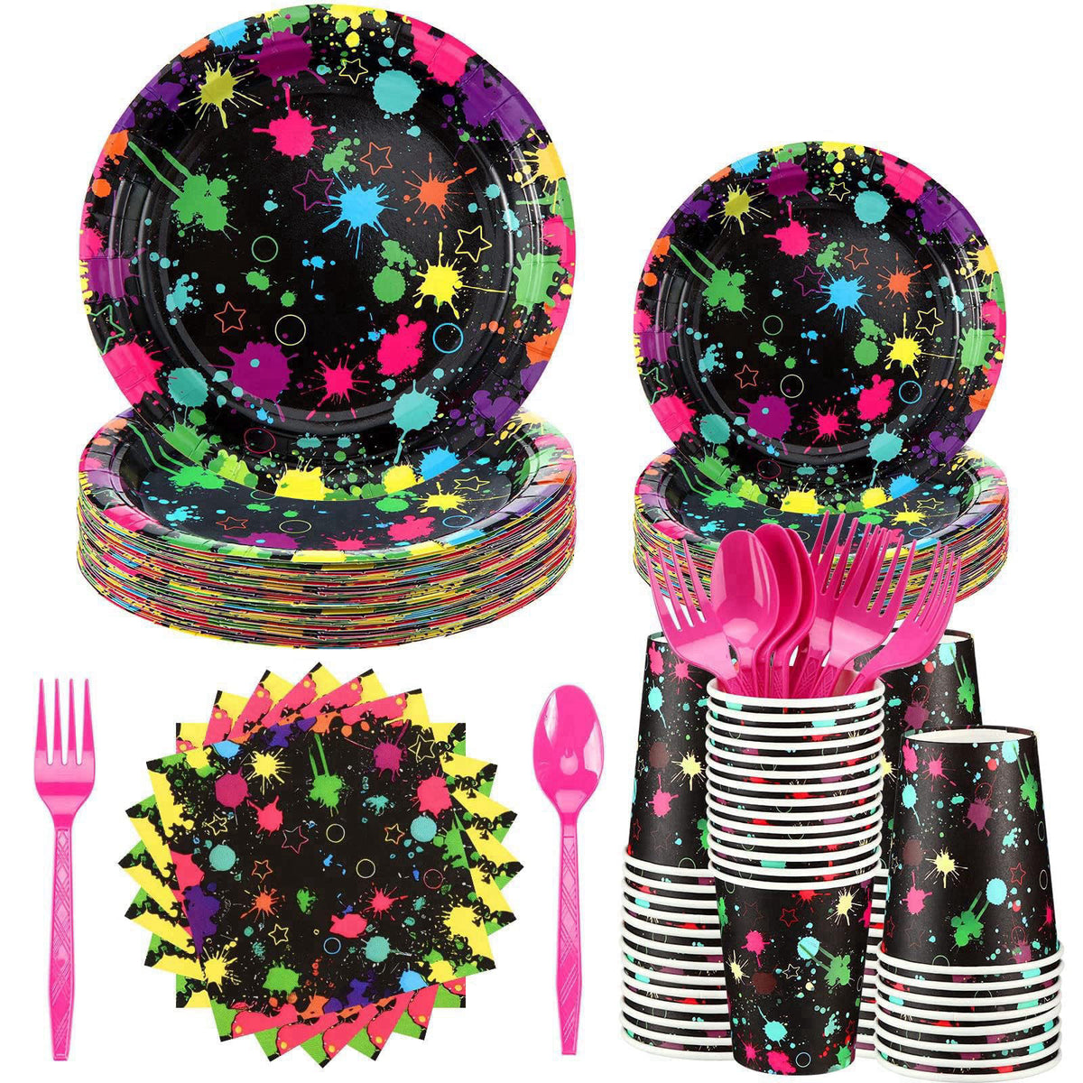 Yingzhao 180 Pcs Neon Glow Party Supplies Serves 30 Guests – product photo (Plates)