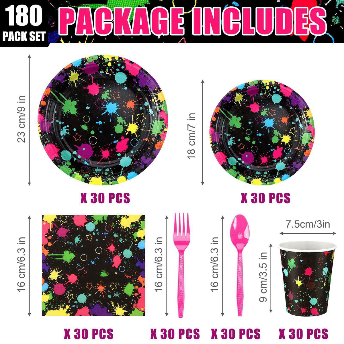Yingzhao 180 Pcs Neon Glow Party Supplies Serves 30 Guests – close-up detail