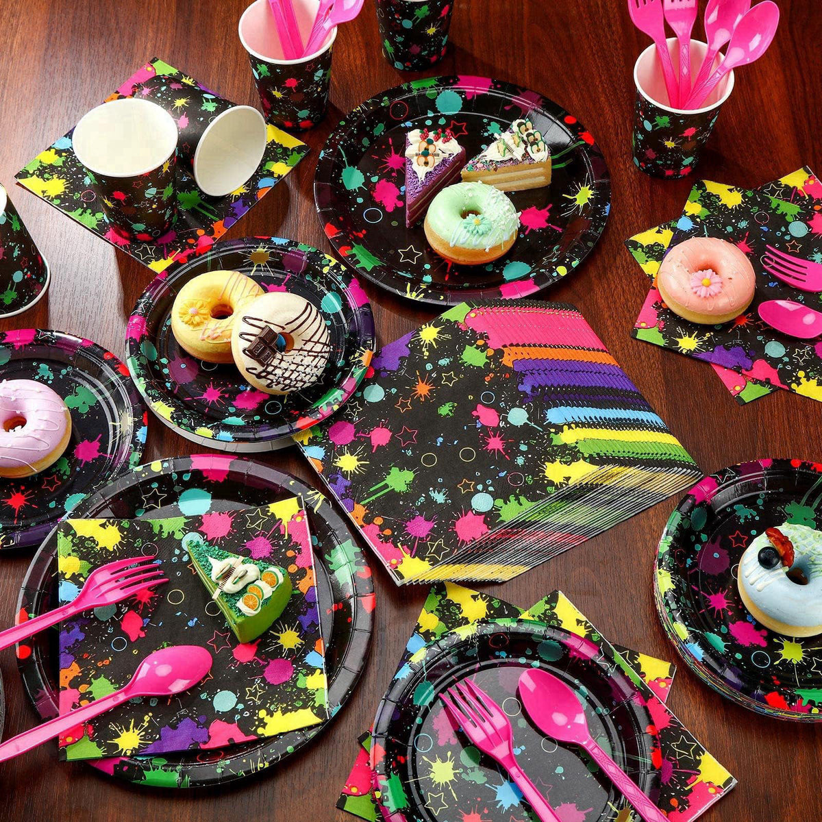 Yingzhao 180 Pcs Neon Glow Party Supplies Serves 30 Guests – back view and specifications