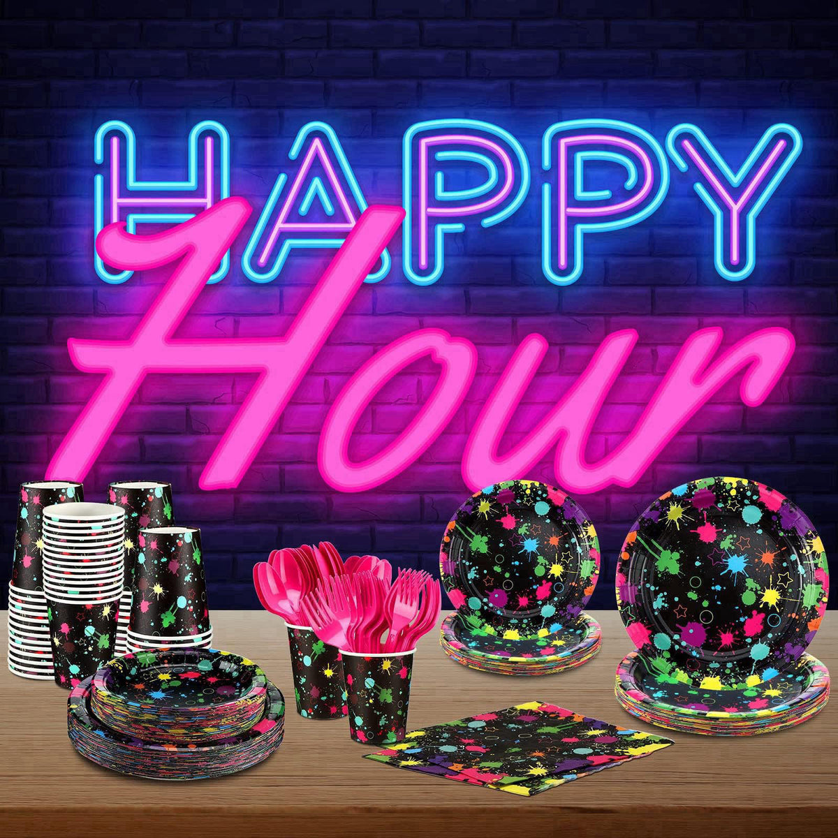 Yingzhao 180 Pcs Neon Glow Party Supplies Serves 30 Guests – alternate angle