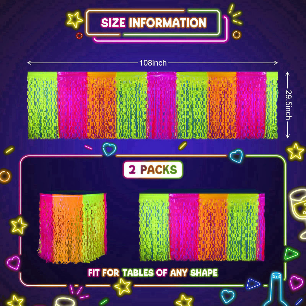 Mega-Loopolis Mega-L Glow in The Dark Party Supplies, Neon Wavy Table Skirts, 4 Pack – alternate angle