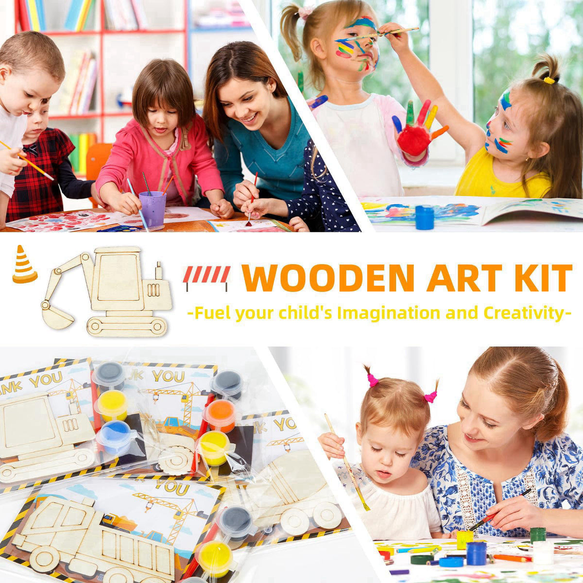 Bafeil 24 Set Football Party Favors Wooden Painting Crafts Kit Sports Theme – back view and specifications