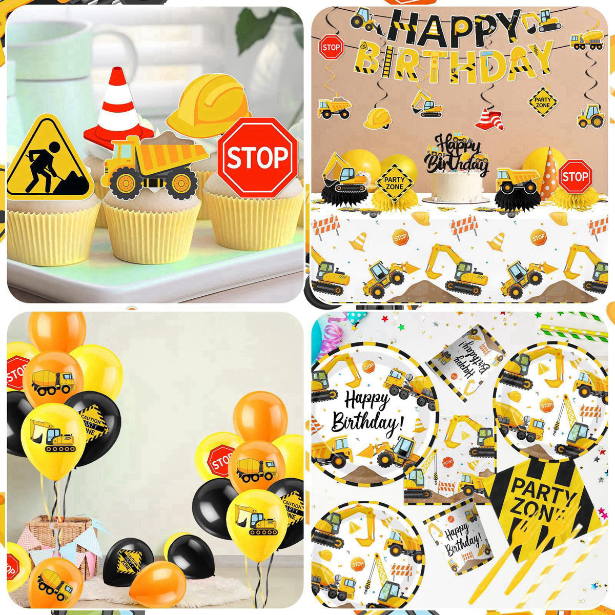 Guzbewu Construction Birthday Decorations,245PCS Construction Birthday Party Supplies-Includes Plates Napkins Cups Banne