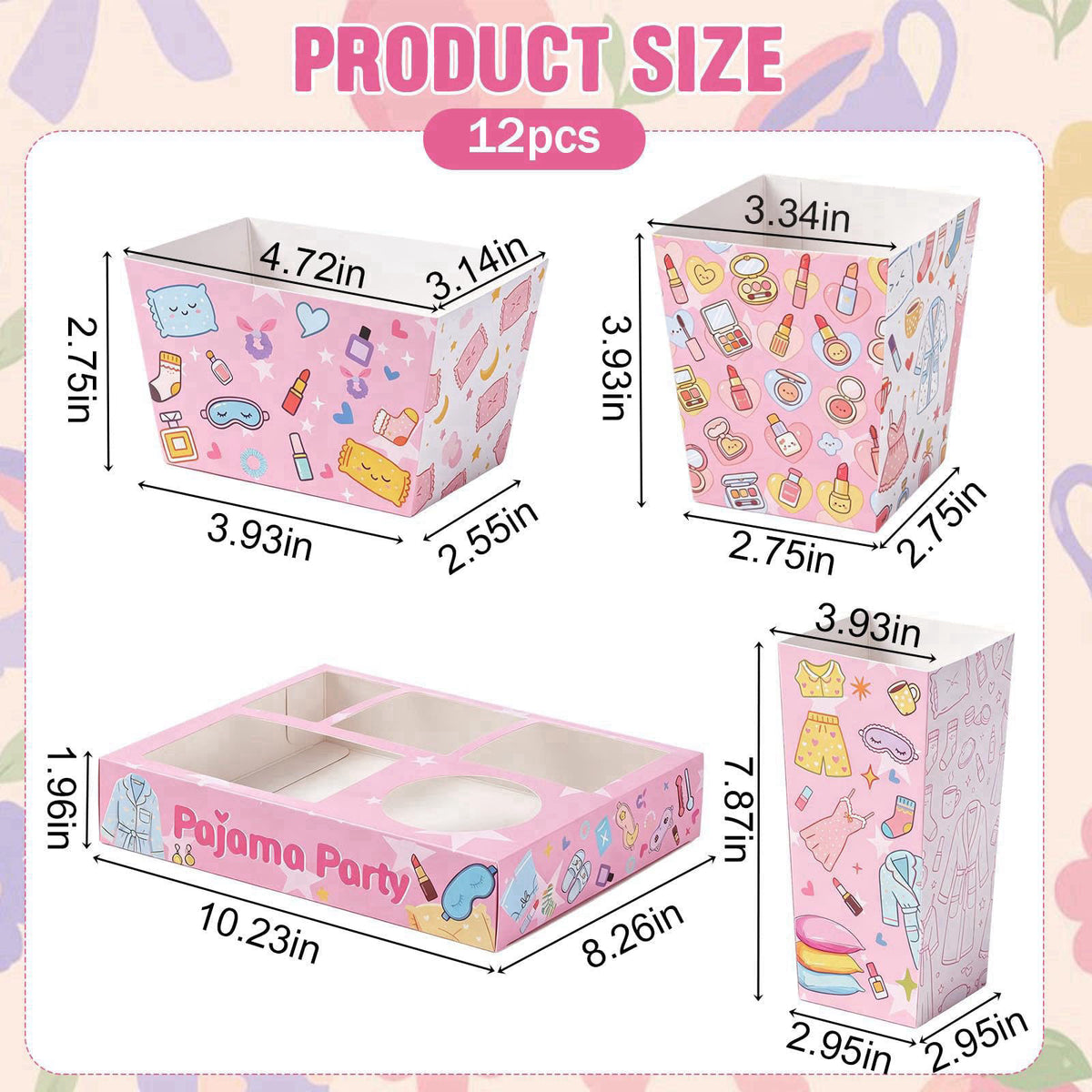 HFYZZ 12Set Pajama Party Snack Tray Kit Slumber Party Supplies Includes Trays Popcorn Boxes Salad and Nacho Bowls Cute P