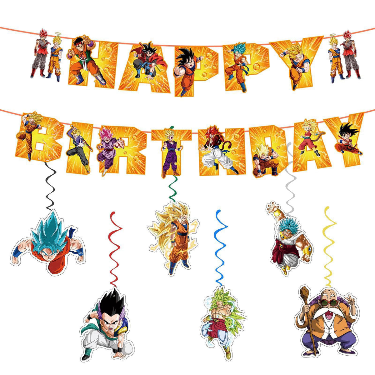 KROCEUS 43PCS Dragon Ball Birthday Party Supplies: Banner, Cake Topper, Tablecloth, Backdrop, Cupcake Toppers, Balloons,