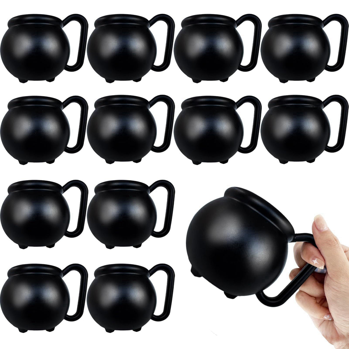 Baaxxango 12 Pcs 15 oz Cauldron Mugs,Plastic Black Cauldron Pot Cups – product photo (Coffee Mugs)