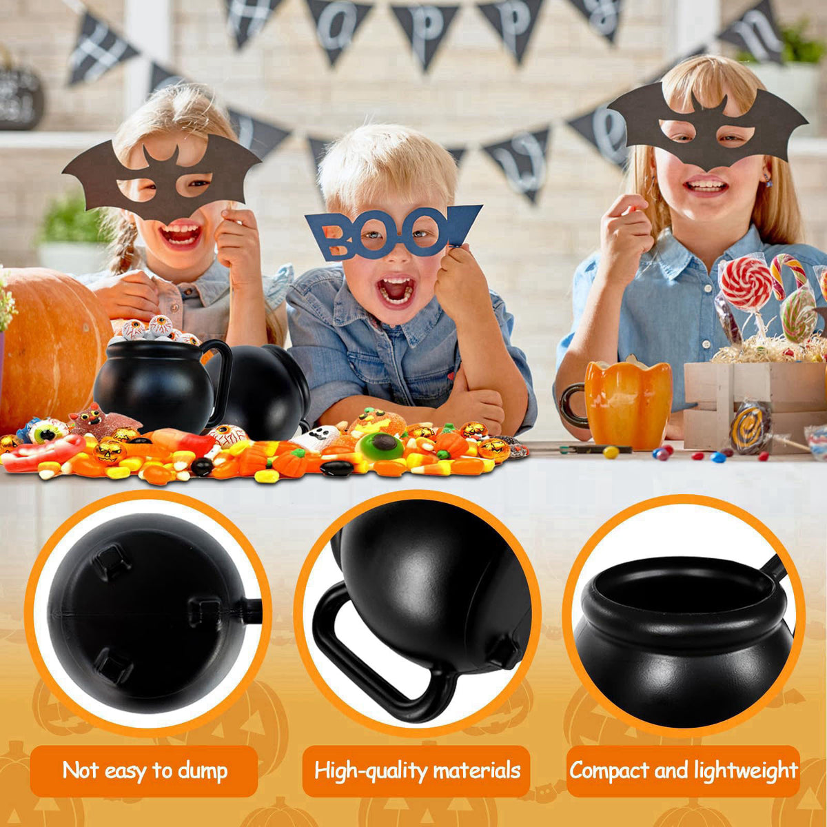 Baaxxango 12 Pcs 15 oz Cauldron Mugs,Plastic Black Cauldron Pot Cups – packaging and label
