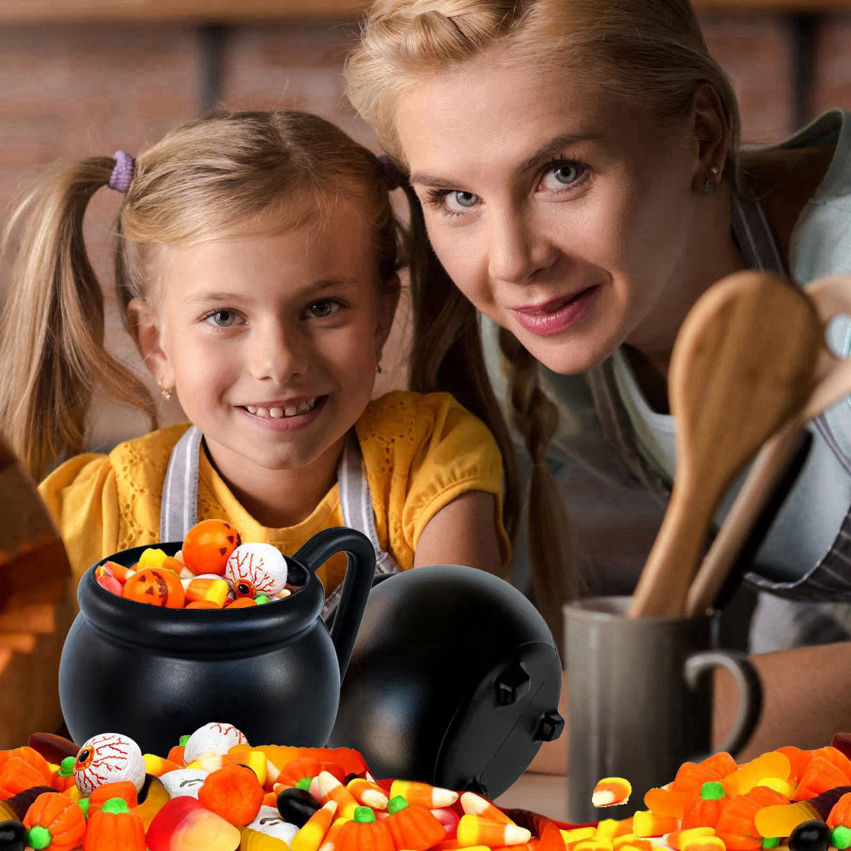Baaxxango 12 Pcs 15 oz Cauldron Mugs,Plastic Black Cauldron Pot Cups – full view