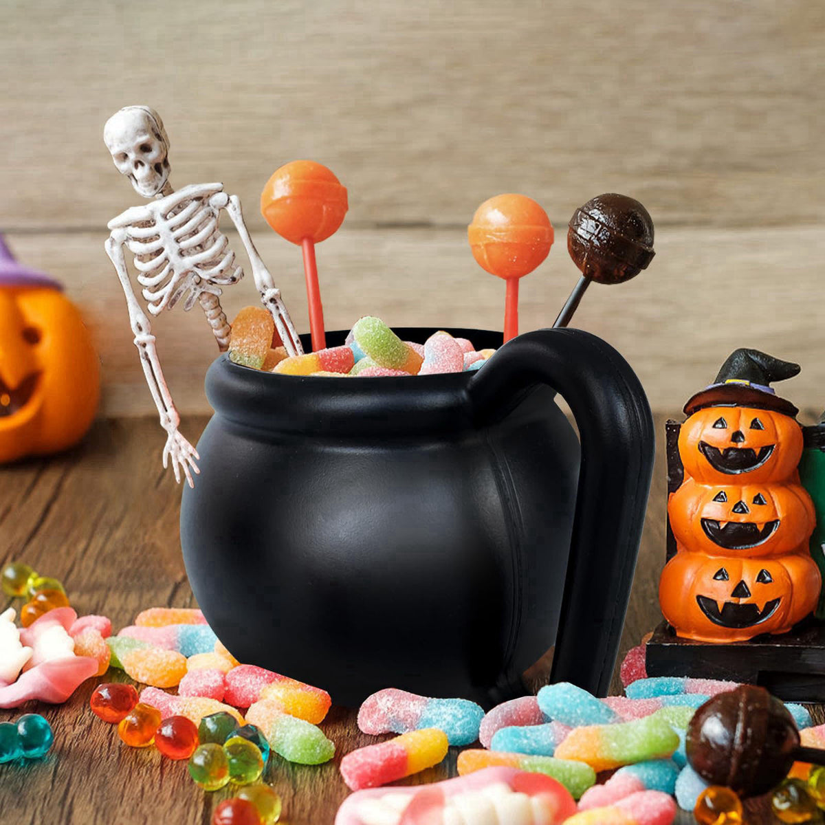 Baaxxango 12 Pcs 15 oz Cauldron Mugs,Plastic Black Cauldron Pot Cups – alternate angle
