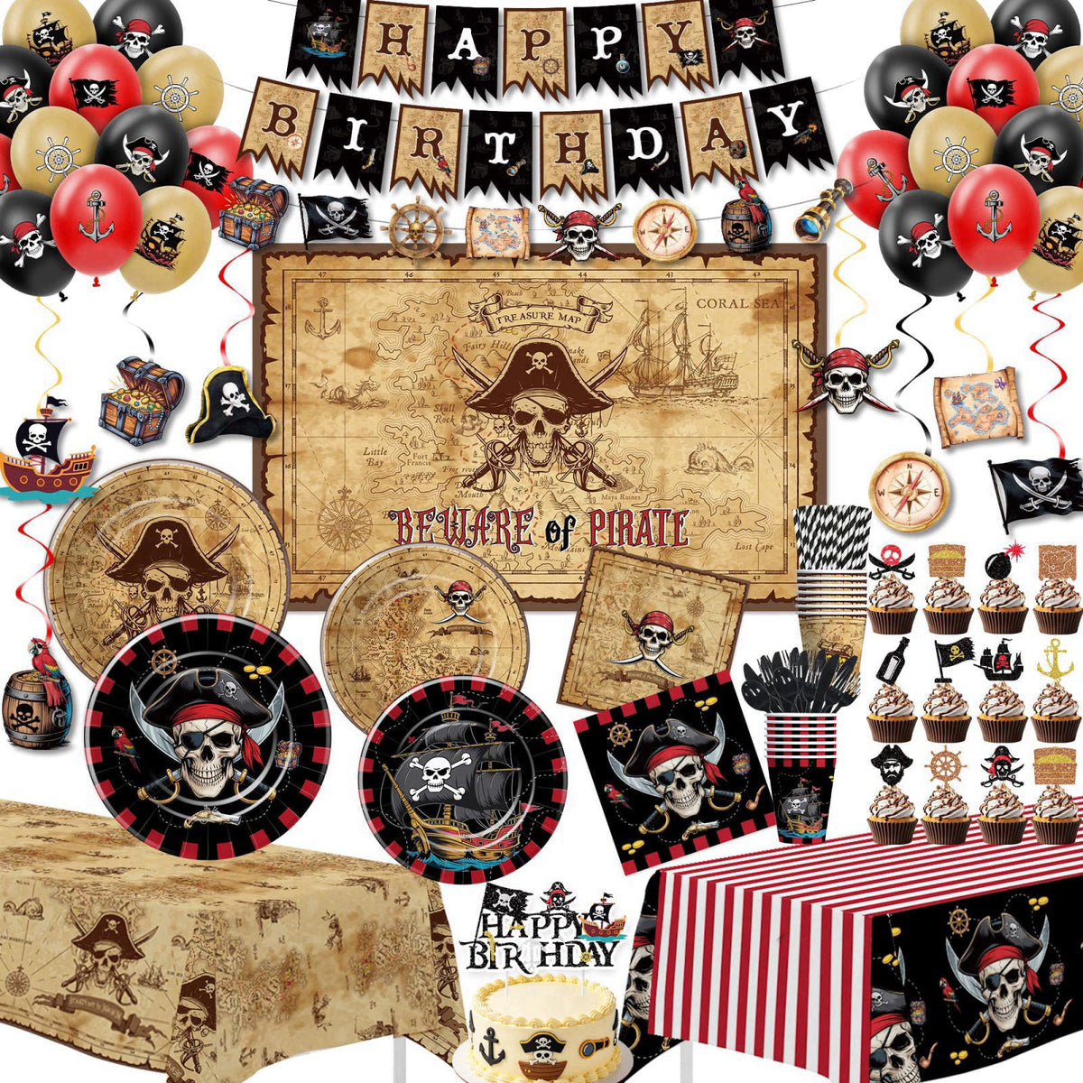 HOAKWA Pirate Party Decorations, Pirate Birthday Party Supplies, Serves 24 – product photo (Plates)