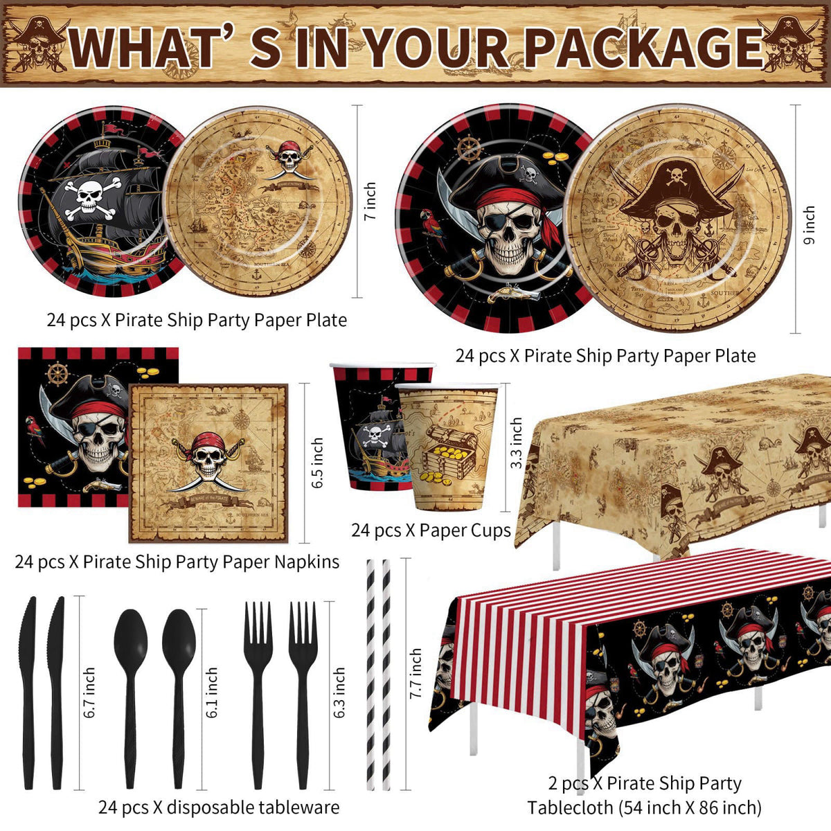 HOAKWA Pirate Party Decorations, Pirate Birthday Party Supplies, Serves 24 – close-up detail
