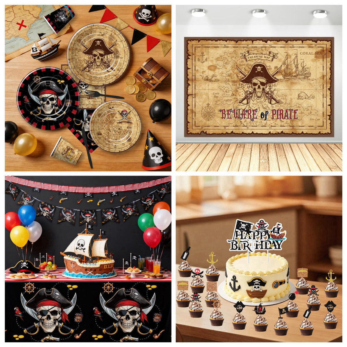 HOAKWA Pirate Party Decorations, Pirate Birthday Party Supplies, Serves 24 – full view