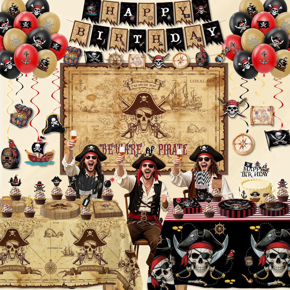 HOAKWA Pirate Party Decorations, Pirate Birthday Party Supplies, Serves 24 – alternate angle